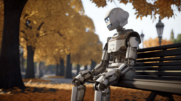 MediaOne photograph of AI robot sitting on a park bench happy u fc677abd 7c9c 4390 adcb ac58102eceac 768x430 - Insights